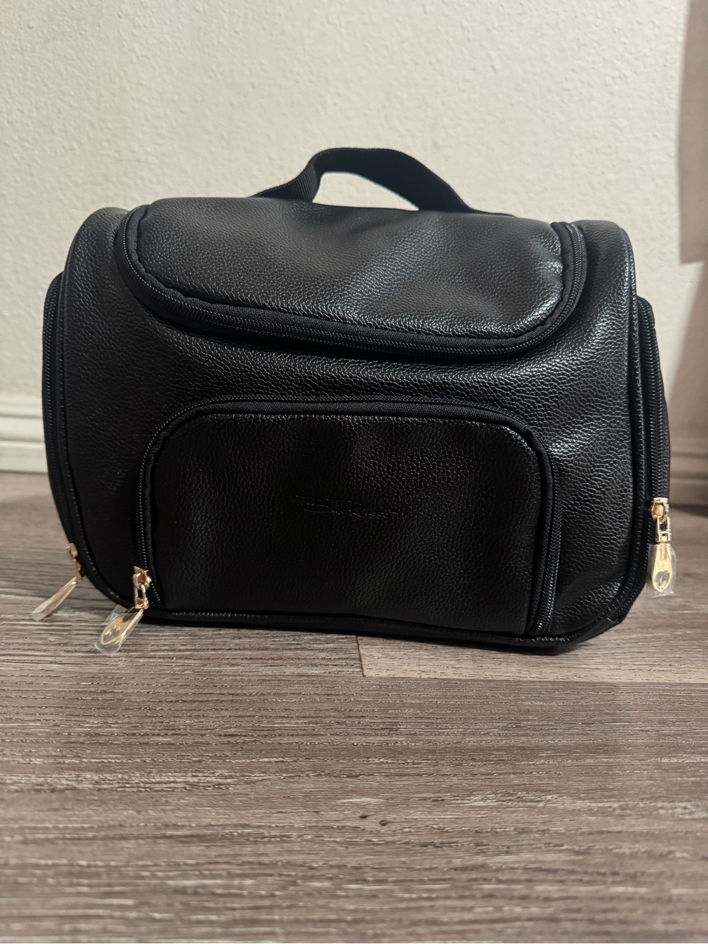Bella Russo Black Travel Toiletry Kit with Gold Zippers